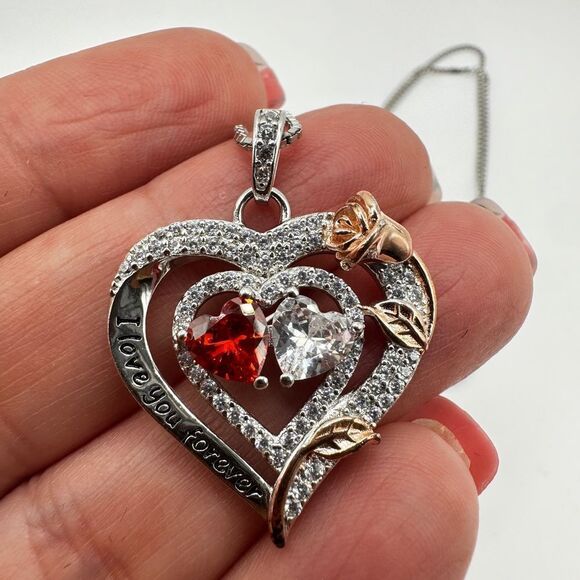 NIB Sterling silver, possibly gold plated, heart necklace with cz diamonds! - Picture 6 of 15